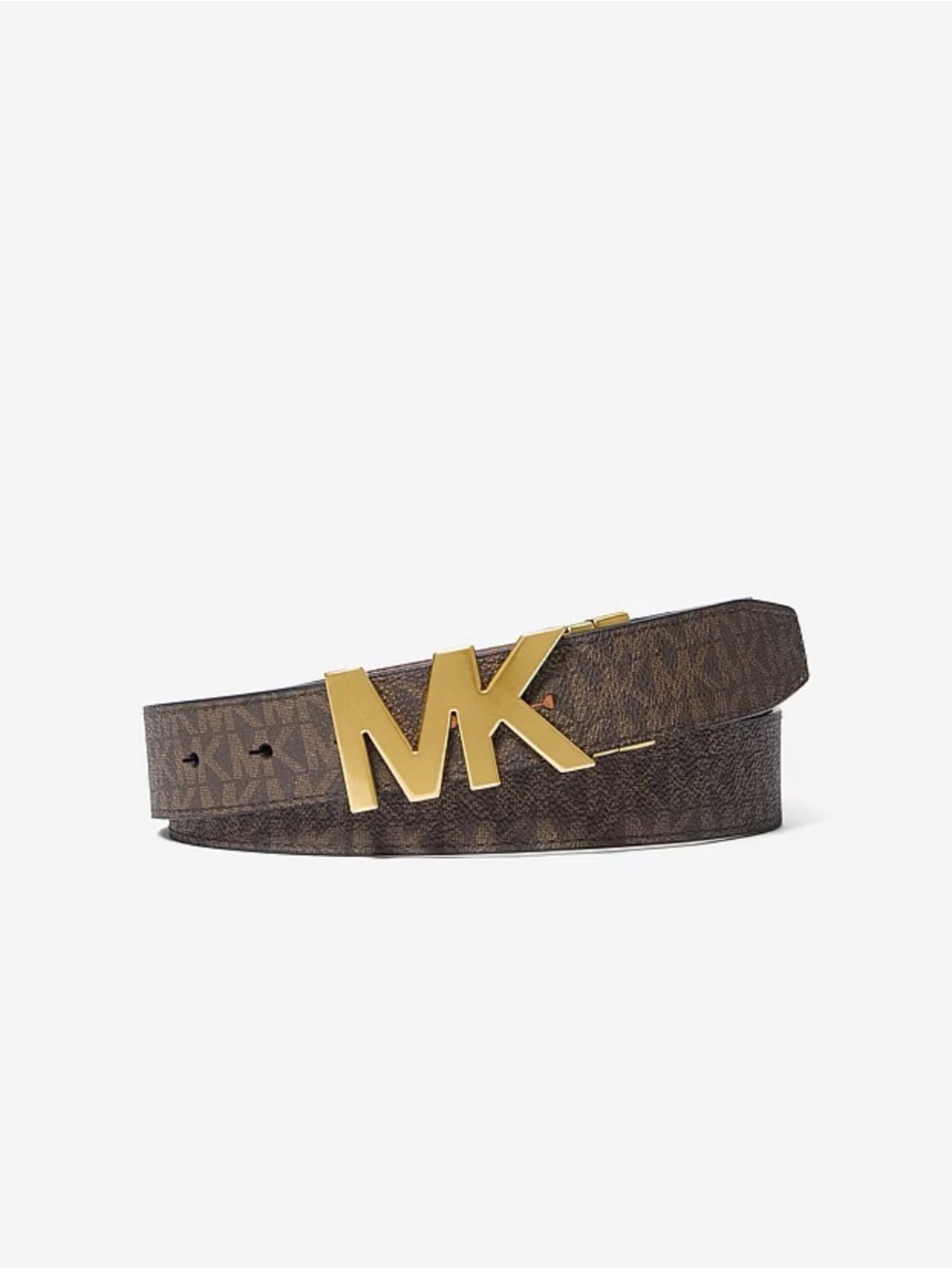 Michael Kors Brown Monogram Belt with Gold MK Buckle